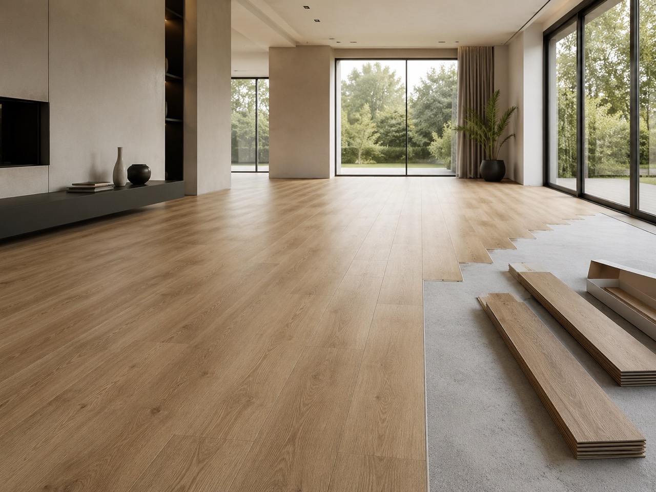 GM-Mitarbeiter verlegt Laminat in einem Dachgeschoss